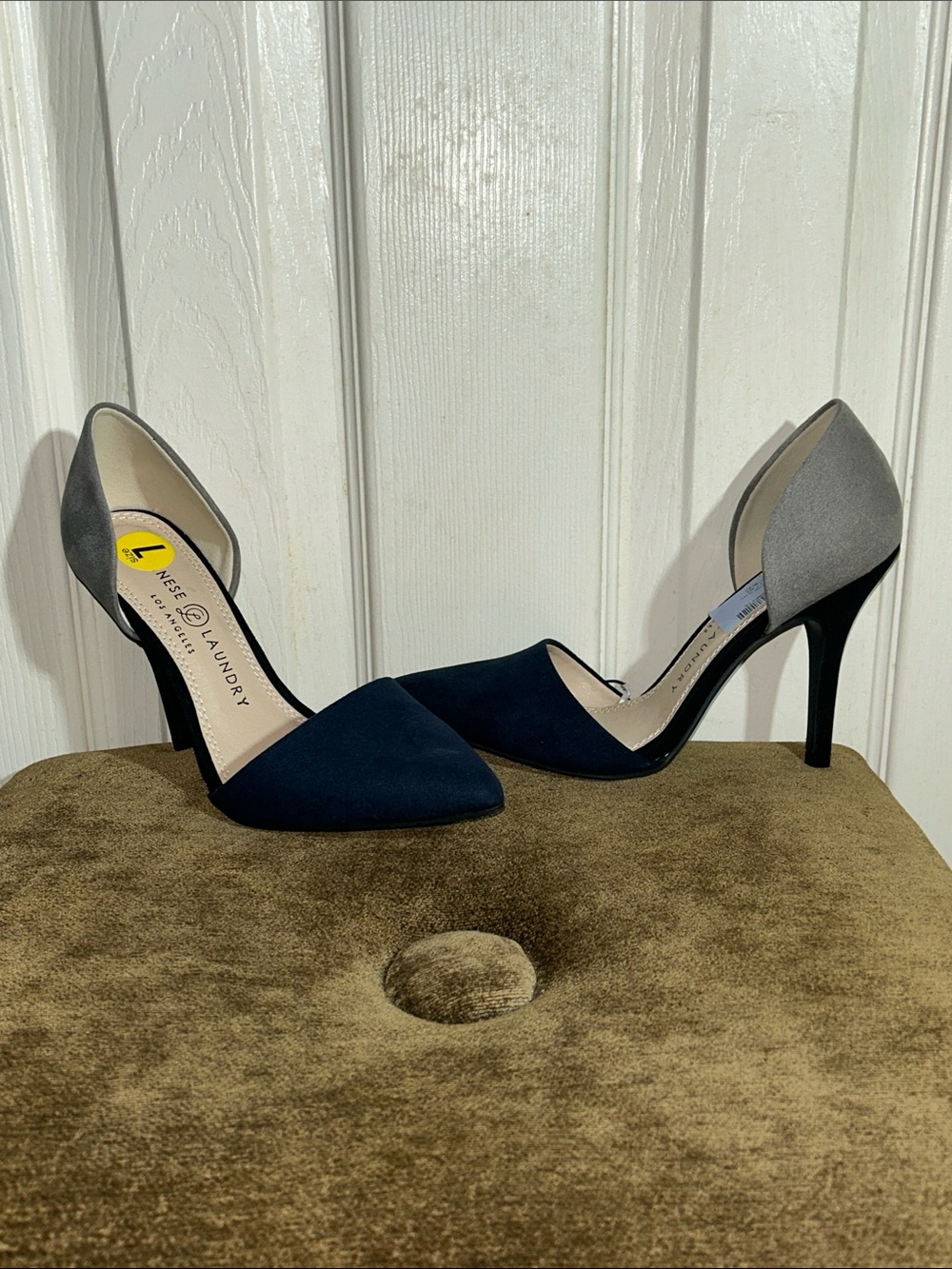 Chinese Laundry Navy and Gray Z-Stella D'Orsay Colorblock Pointed Toe Heels - Picture 3 of 6